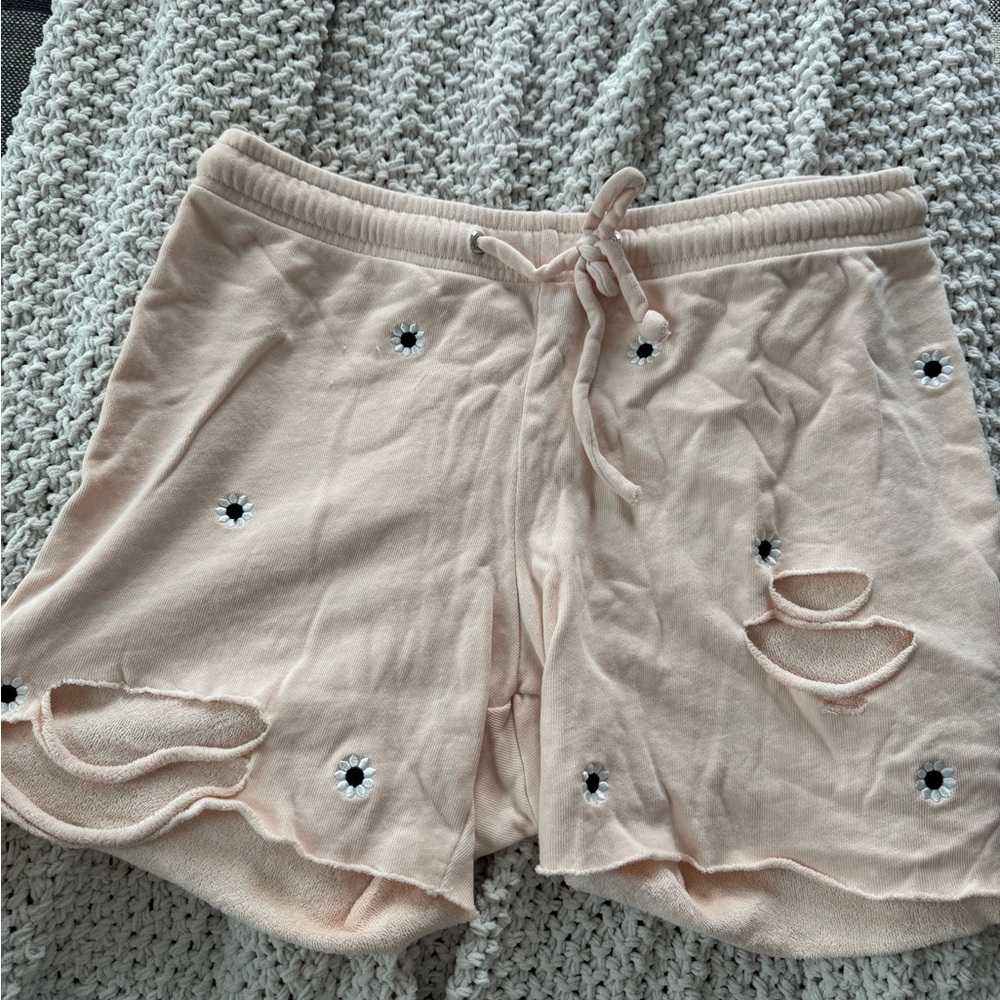 Wildfox light pink Distressed Shorts with Floral Accents